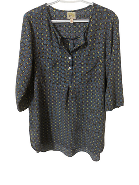 Fig & Flower Navy Patterned Button-Front Women's Tunic Top Size XL